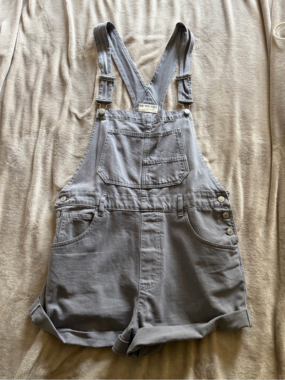 We The Free Gray Short Overalls with Rolled Hem